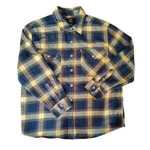 LEE Yellow Blue Plaid Button Down Long Sleeve Flannel Shirt Men's XL Countrycore